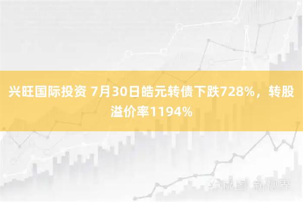 兴旺国际投资 7月30日皓元转债下跌728%，转股溢价率1194%